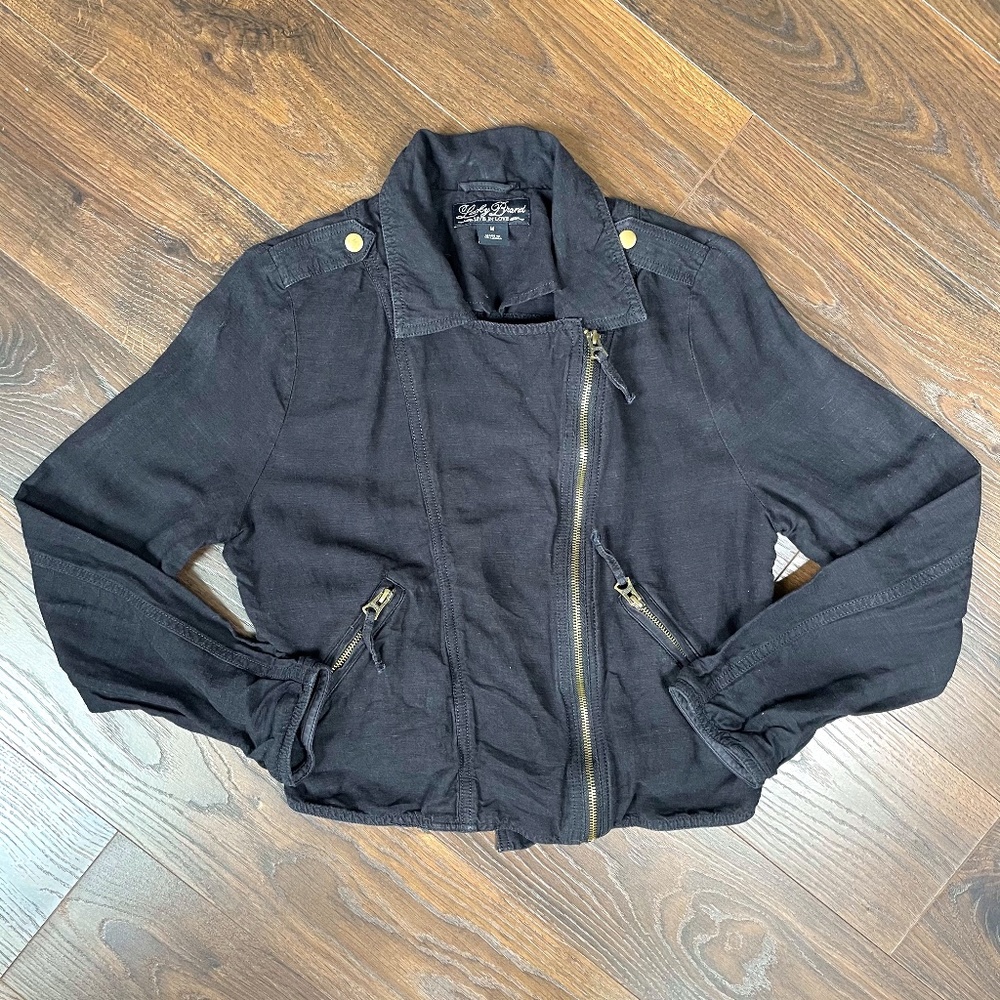 LUCKY BRAND Linen Blend Moto Jacket Medium